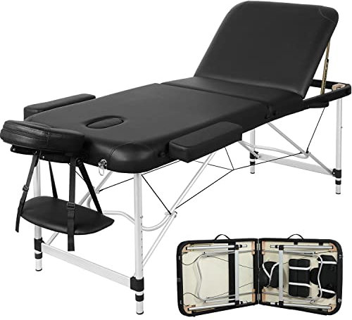 Yaheetech Foldable Massage Bed Portable Lash Table Beauty Bed Professional Salon Spa Table Aluminum 70 cm Width 3 Section Black