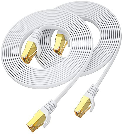 CAT 7 Ethernet kabel 2m 2-Stück,Aouensly Hochgeschwindigkeits Gigabit RJ45 Flach 10Gbps 600MHz Patchkabel Abgeschirmt, weißes LAN-Netzwerk Internetkabel Kompatibel für Switch, Router, Modem,PC, Laptop