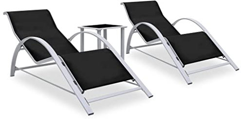 vidaXL Sonnenliegen 2 STK. mit Tisch Aluminium Schwarz