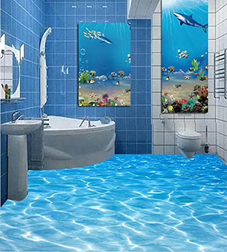 3D Bodenbelag Badezimmer 3D Floor Stereoscopic Wallpaper Floor Murals Wallpaper 3D-Meerwasseroberfläche Ripple 3D-Bodenmalerei Badezimmer 3D Boden Wandbild Pvc Wasserdichte Selbstklebende Vinyltapet