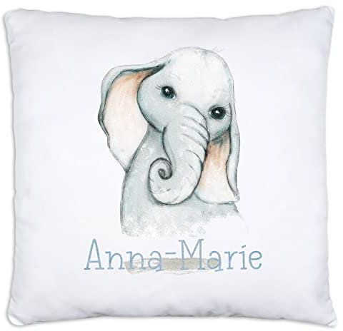 timalo® Personalisiertes Kissen mit Namen Motiv Elefant | personalisiertes Dekokissen mit Wunschname für Kinder individuelles Geschenk Namenskissen | kissen-t2-25