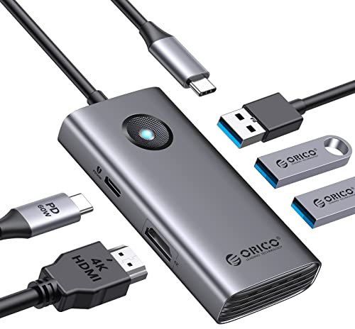 ORICO USB C HUB, 5-in-1 USB C Docking Station with 4K HDMI, 60W Power Delivery, USB 3.0 5Gbps and 2 USB 2.0 Data Ports Multiport Type C Adapter for MacBook Air, MacBook Pro, XPS, and More