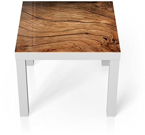 DEQORI Glastisch | weiß klein 55x55 cm | Motiv Detaillierte Holzmaserung | ausgefallener Beistelltisch aus Glas | Hochglanz Couchtisch fürs Wohnzimmer | moderner Couch Tisch mit Design