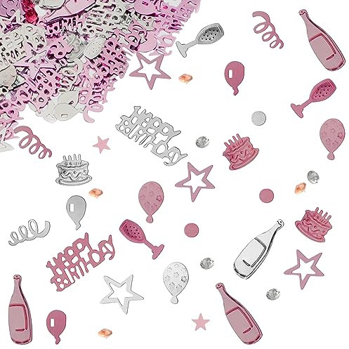OSDUE Confettis Deco, Confetti Anniversaire Decoration Fete 30g, Or Rose Argent Confettis Joyeux Anniversaire Nombre Étoile De Table Deco, pour Anniversaires Carnaval Fête Décorations De Table