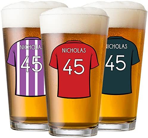 ukgiftstoreonline Personalised Football Shirt Birthday Pint Glass Beer Glass Sports Team Award