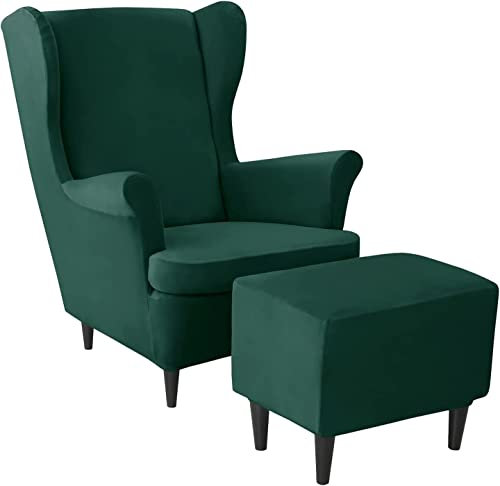 AQIGR 2 Teilig Ohrensessel Überzug Mit Ottomane Schonbezug Stretch Sessel Überwürfe Ohrensesselbezüge Bezug Sesselhusse Tiger Stuhlbezug (Color : #17)