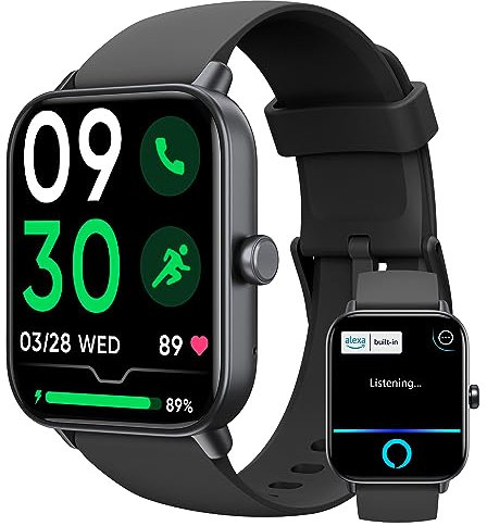 KALINCO Montre Connectée Femme Homme avec Alexa Intégré, 1,8 Smartwatch avec Appel Bluetooth, Podometre/Fréquence Cardiaque/Sommeil/SpO2, 100+ Modes Sportifs, Montre Intelligente pour Android iOS