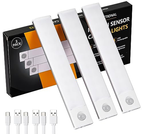innolife Under Cabinet Kitchen Lights,3 Pack 1200mAh 40 LED Motion Sensor Dimmable Cupboard Lights,Wireless USB Type-C Rechargeable Wardrobe Light with Magnetic Sticker for Kitchen,Closet,Stairs