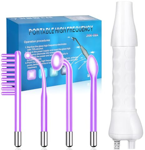 Yofuly High F-requency Face Wand with 4 Violet Beauty Stabs, Portable High F-requency Facial Machine, Professional Skin Tightening Machine for Facial Beauty, Face Device for Skin Care Home Salon Use