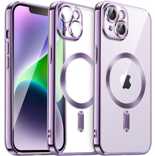 JETech Soft Clear Case for iPhone 14 Plus 6.7-Inch, Camera Lens Full Protection, Compatible with MagSafe Wireless Charging, Shockproof Electroplated TPU Phone Cover (Light Purple)