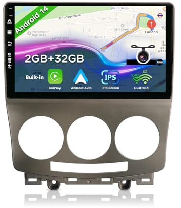 BXLIYER Android 14 Autoradio für Mazda 5 (2005-2010) - Rückfahrkamera KOSTENLOS - 2G+32G - IPS 9 Zoll 2 Din - DAB Lenkradsteuerung WiFi Carplay Android Auto Bluetooth DSP Split-Screen
