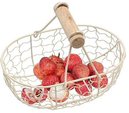 Chicken Egg Basket, 1PC Wire Egg Basket, Chicken Wire Egg Baskets With Wooden Handle, Chicken Egg Basket Egg Storage Basket Easter Egg Basket
