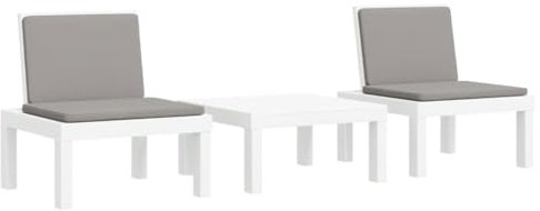 vidaXL Garten Lounge Set mit Kissen 3-TLG., Gartensofa mit Verstellbarer Rückenlehnen, Sitzgruppe für Garten Terrasse, Gartenmöbel, Modern, Weiß PP