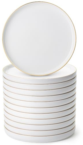 Brew To A Tea Piatti da dessert bianchi, set da 12, 20,3 cm, rotondi, stile classico, struttura in porcellana, piatti da dessert