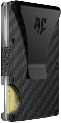 APEX CARRY Men's Minimalist Credit Card Holder - Slim Wallet for Men with RFID Blocking - Front Pocket Metal Wallet with Money Clip, Carbon Fiber, Minimalist