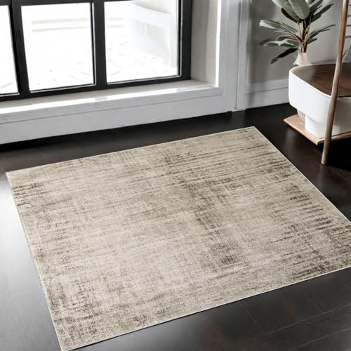 Tinyboy-hbq Moderner Abstrakter Teppich - Kaschmirimitat im Europäischen Stil, Rutschfest, Dekorativ für Wohnzimmer (Abstraktes Beige Grau/Hellbraun, 80 x 120 cm)