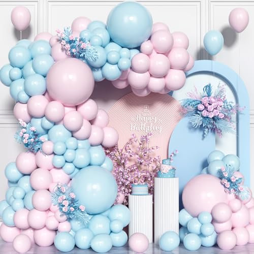 147Pcs Blue Pink Balloon Arch Kit, Pastel Blue Pink Gender Reveal Party Balloons Garland Kit for Birthday Bridal Baby Shower Congratulations Wedding Anniversary Party Decorations Supplies