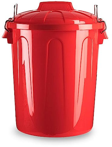 Acan Tradineur - Cubo de basura de plástico - Incluye tapa y asas metalicas - Fabricado en España - Contenedor de residuos - Capacidad de 7 Litros - 30,2 x 23 x 23 cm - Color Rojo.