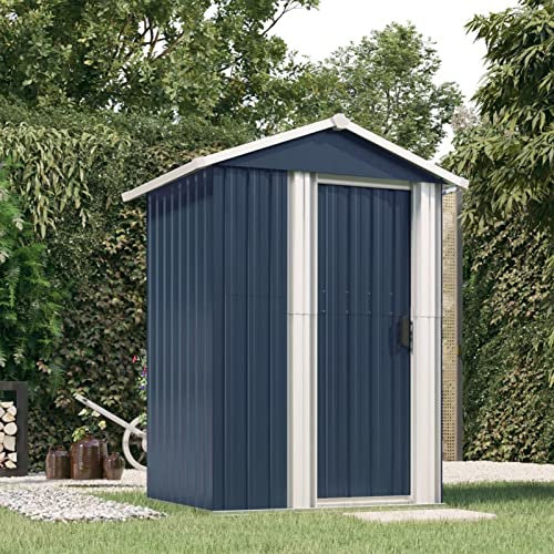 SECOLI Geräteschuppen Klein Metall Gerätehaus Anthrazit 126x97,5x177 cm Gartenschrank Wetterfest Outdoor Schrank Gartenhütte Terrassenschrank Metall Geräte Schuppen Verzinkter Stahl