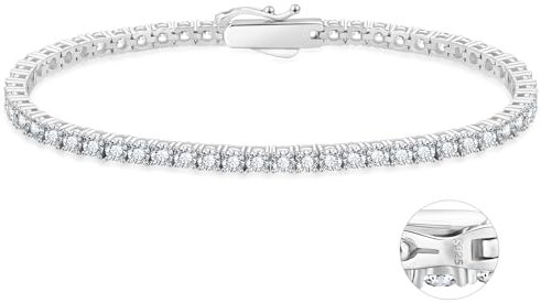 KRKC&CO Tennisarmband Silber 925 für Damen, 3mm Tennis Armband Weißgold beschichtet, Zirkonia Kristall Armband Iced Out, Geburtstag Geschenk für Frauen Mädchen [Größe 19cm]
