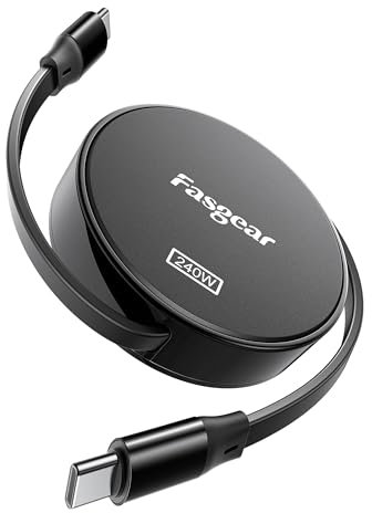 Fasgear USB C Kabel,240W PD3.1 Ladekabel Einziehbar Schnellladekabel 1m,4-stufige Länge Voreingestellter USB C 2.0 Ladekabel für Mac-Book Pro/i-Phone16/15 Pro Max/i-Pad/Mac-Book/Sam-Sung(Schwarz)