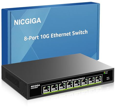 Switch Ethernet a 8 porte 10G non gestito, con 8 porte 10Gb Base-T, switch di rete NICGIGA 10Gbps facile per NAS 10G, PC, router WiFi7, adattatore/NIC 10G.