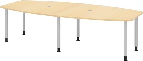 bümö Konferenztisch oval 280x130 cm großer Besprechungstisch in Ahorn, Besprechungstisch mit Gestell in Silber, Meetingtisch für 10 Personen, XXL-Tisch für Besprechungsraum & Meeting