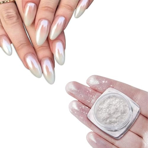 1pcs Chrome Powder for Nails, White Pearl Chrome Nail Power Glossy Iridescent Metallic Mirror Nail Powders for Nail Art DIY Accessories