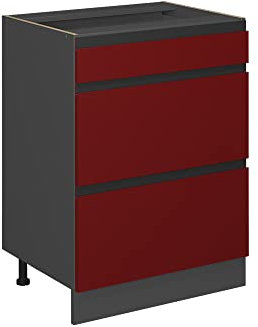 Vicco Küchenunterschrank R-Line, Rot/Anthrazit, 60 cm mit Schubladen, AP Eiche