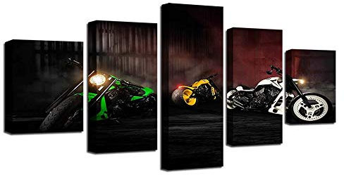 RFCKMIRZ Wandbild Schlafzimmer Motorrad Bilder Modern Kunstdruck Poster 5 Teilige Gemälde Xl (150X80Cm)