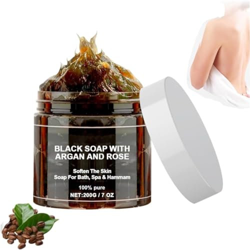 Morocco Black Beldi Soap with Argan and Rose - African Exfoliating Body Scrub Bar, Natural and Suitable for All Skin Types (1Pc)