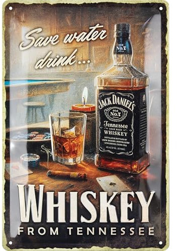 BC® Blechschild Retro 20 x 30 cm, Whiskey from Tennessee, Vintage Deko aus Metall, Design als Geschenkidee für Whisky Fans