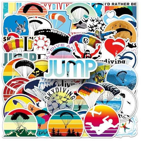 50 Stück Fallschirmsprung Aufkleber Auto Laptop Telefon Gitarre Skateboard Motorrad Fahrrad The Standard Parachute Stickers Set Vinyl Wasserdicht Aesthetic Aufkleber für Jugendliche Kinder Erwachsene