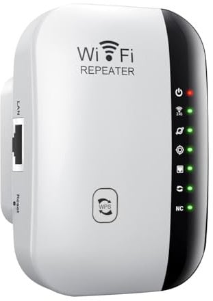 WLAN Verstärker mit Steckdose, 300Mbit/s WiFi Repeater, 2.4GHz WLAN Repeater mit WPS, Internet Verstärker für bis zu 3000m² und 30+ Geräte, inklusive Netzwerkkabel (Weiß)
