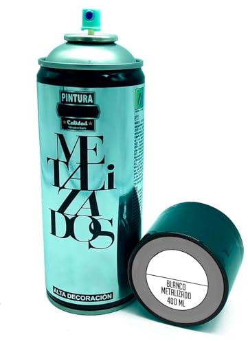Acan Tradineur - Bombe de peinture en spray - Fabriqué en Espagne - Idéal pour toute surface, bois, métal, carton, pierre ou céramique - Capacité de 400 ml - Blanc métallisé