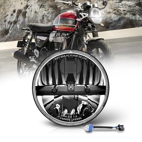BraveWAY LED-Scheinwerfer für Motorrad, 17,8 cm (7 Zoll), 12000 lm, rund, LED-Scheinwerfer, DOT, Hi Lo Beam, Kabel H4-H13, kompatibel mit Motorrad, Plug and Play