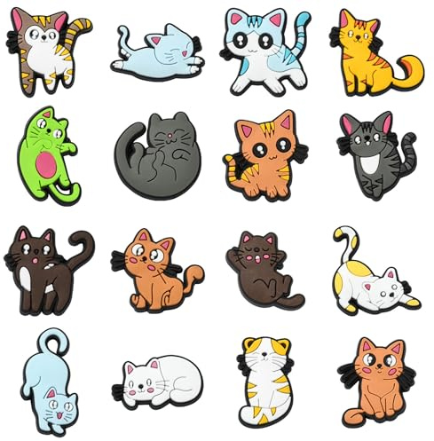 UR URLIFEHALL 32 Stück 16 Stile Katzen-Cabochons aus PVC-Kunststoff, flache Rückseite, niedliches Tier, ohne Loch, Perlen für Bastelarbeiten, Scrapbooking, Verzierungen, Haarspangen