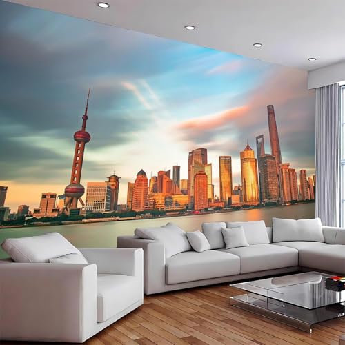 Vlies Fototapete China 3D Effekt 400x280 Shanghai-Stadt Foto Tapete Schlafzimmer Wohnzimmer Moderne XXL Wandtapete Groß Vliestapete Fototapeten Poster Wand Dekoration a.3894