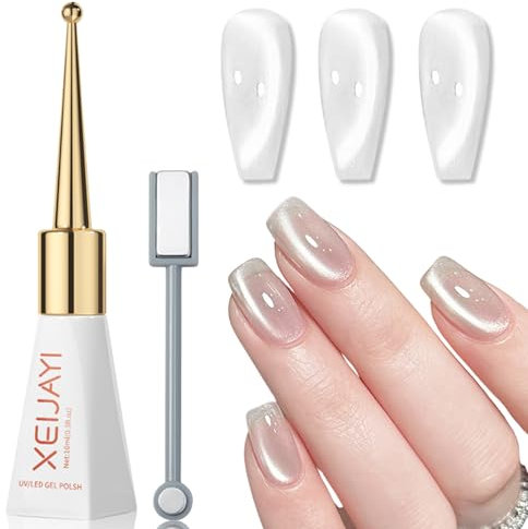 Virellay Transparent Cat Eye Nagellack, Magnetic Nail Polish mit 1 Magnet, Keramik Hochglanz Cat Eye UV Gel Nagellack Langanhaltend für Frauen