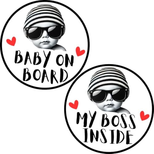 TOTOMO Baby on Board Sticker for Car | My Boss Inside Sticker Set – Funny Car Decals, Cute Durable Vinyl Safety Signs for Windows, Bumpers, or Nursery Doors – Peel-and-Stick