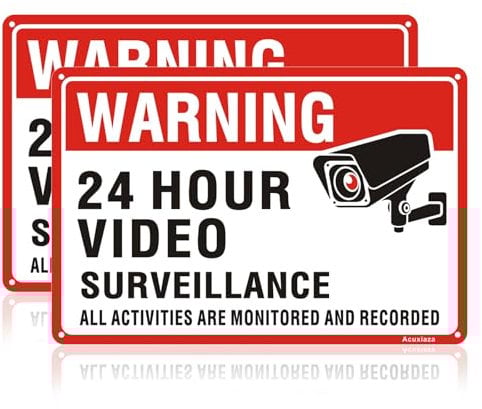 Acuxiaza 2 Pieces 24 Hour Video Surveillance Signs 20x30cm Aluminum Reflective CCTV in Operation Sign Security Camera Warning Signs Waterproof, UV Resistant, Easy to Install