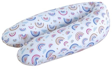 LOOLAY Schwangerschaftskissen - Stillkissen 190 cm - Seitenschläferkissen 100% Baumwolle - mit Abnehmbarem Bezug - Schwanger Kissen für Schlafen (Regenbogen)