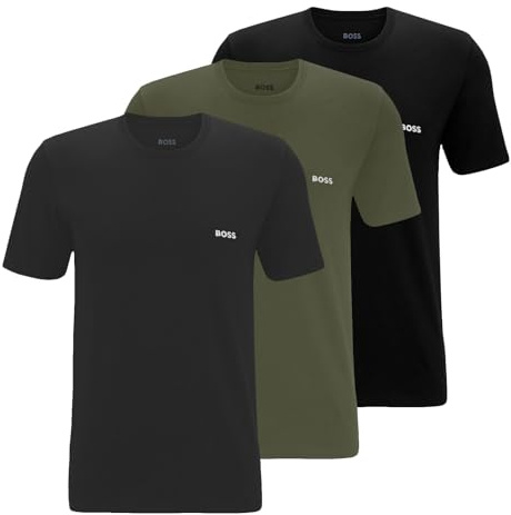 BOSS Herren Classic T-Shirts Kurzarm Shirts Pure Cotton Crew-Neck 3er Pack, Farbe:Mehrfarbig, Artikel:-983 Black/Olive/Dark Grey, Größe:M