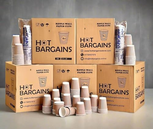 HOT BARGAINS Kraft Paper Coffee Cups 8oz/230ml, Pack of 50, Triple Wall Insulated Hot Drink Cups (50, 8oz)