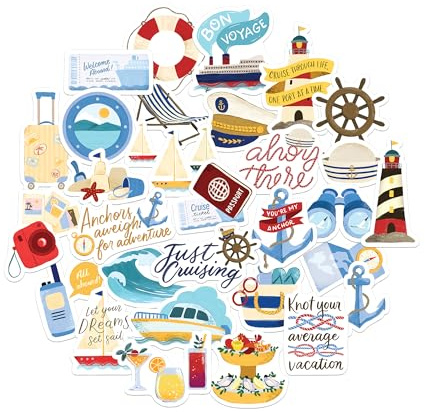 Navy Peony Kreuzfahrt Sticker-Set — großformatig, handillustrierte, glänzend & wasserfest — für Koffer, Laptop & Wasserflasche (30-teilig)
