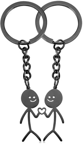 Ouligay 2Stk Paare Schlüsselanhänger Partner Beste Freundin Herz Finger Geschenk Keychain Freundschaft Geschenk Lustiges Edelstahl Stickman Schlüsselanhänger Paar für Jahrestag Valentinstag Muttertag