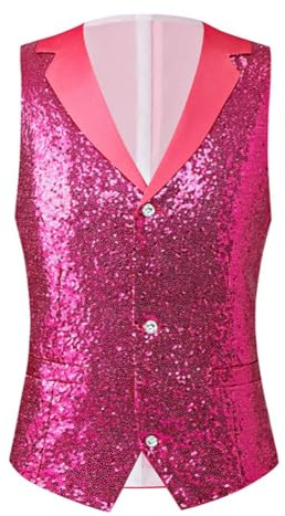 RYTEJFES Anzugweste Herren Glitzer Weste Paillettenweste Silvester Glitzerweste Ärmellos Karneval Für Oberteil Festival Gilet Shiny Vintage Anzugwesten Waistcoat Party V