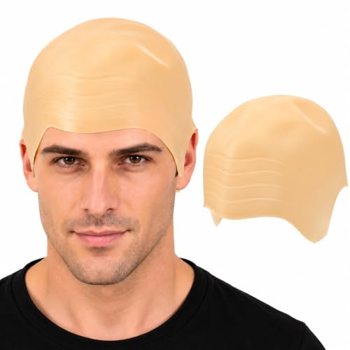 Paxrmuky Latex Glatzenkappe für Erwachsene, dicke realistische Glatzenkopfkappe, Haut-Perücke, dehnbare Gummi-Totenkopfkappe für Halloween, Cosplay, Kostümparty & Bühnenaufführung