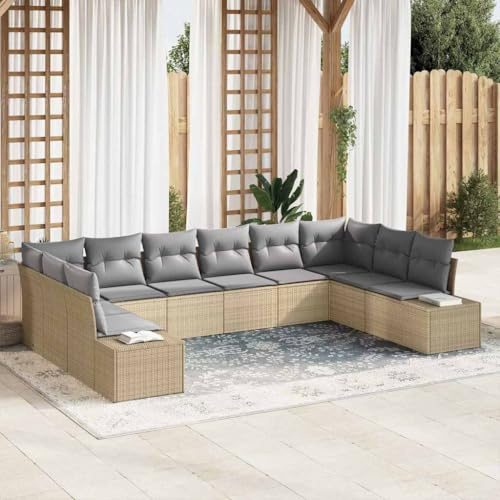 Mokuyary Gartensofa-Set mit Kissen 10 pcs Beige und Hellgrau Polyrattan Gartenmöbel Set, Outdoor Balkonset Terrassenmöbel, Gartenlounge Sitzgruppe für Terrasse, Balkon, Garten -B