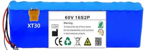 E-Bike Battery 60V 38Ah Electric Bike Battery Pack for 200W-1000W Electric Bicycle Scooter Motor 60V 16S2P High Power Battery with Charge